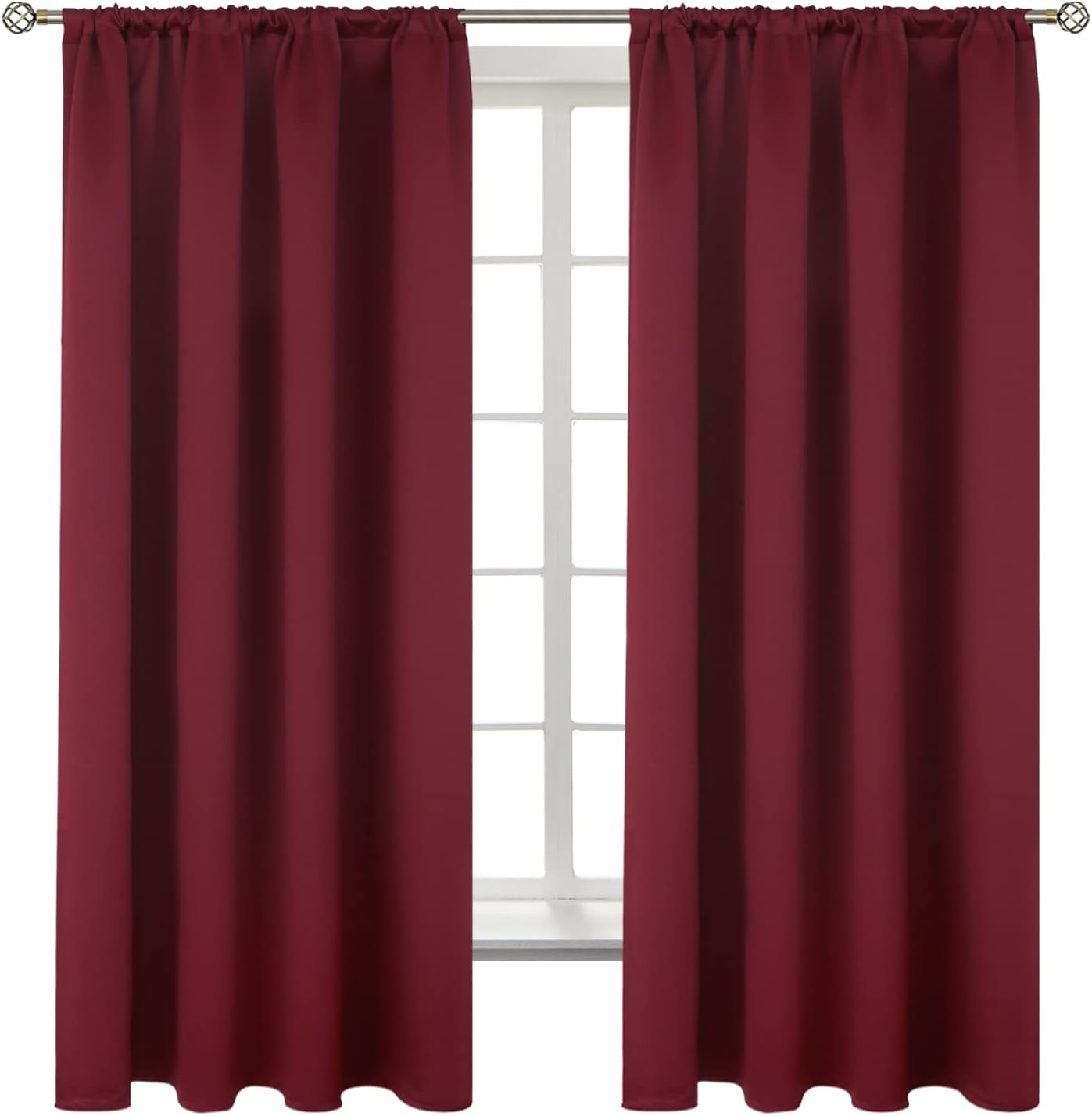 BGment Burgundy Blackout Curtains 63Inches Long for Bedroom - Wine Red Thermal Insulated Window Treatments with Rod Pocket Room Darkening for Christmas Living Room, 52 x 63 Inch, 2 Panels