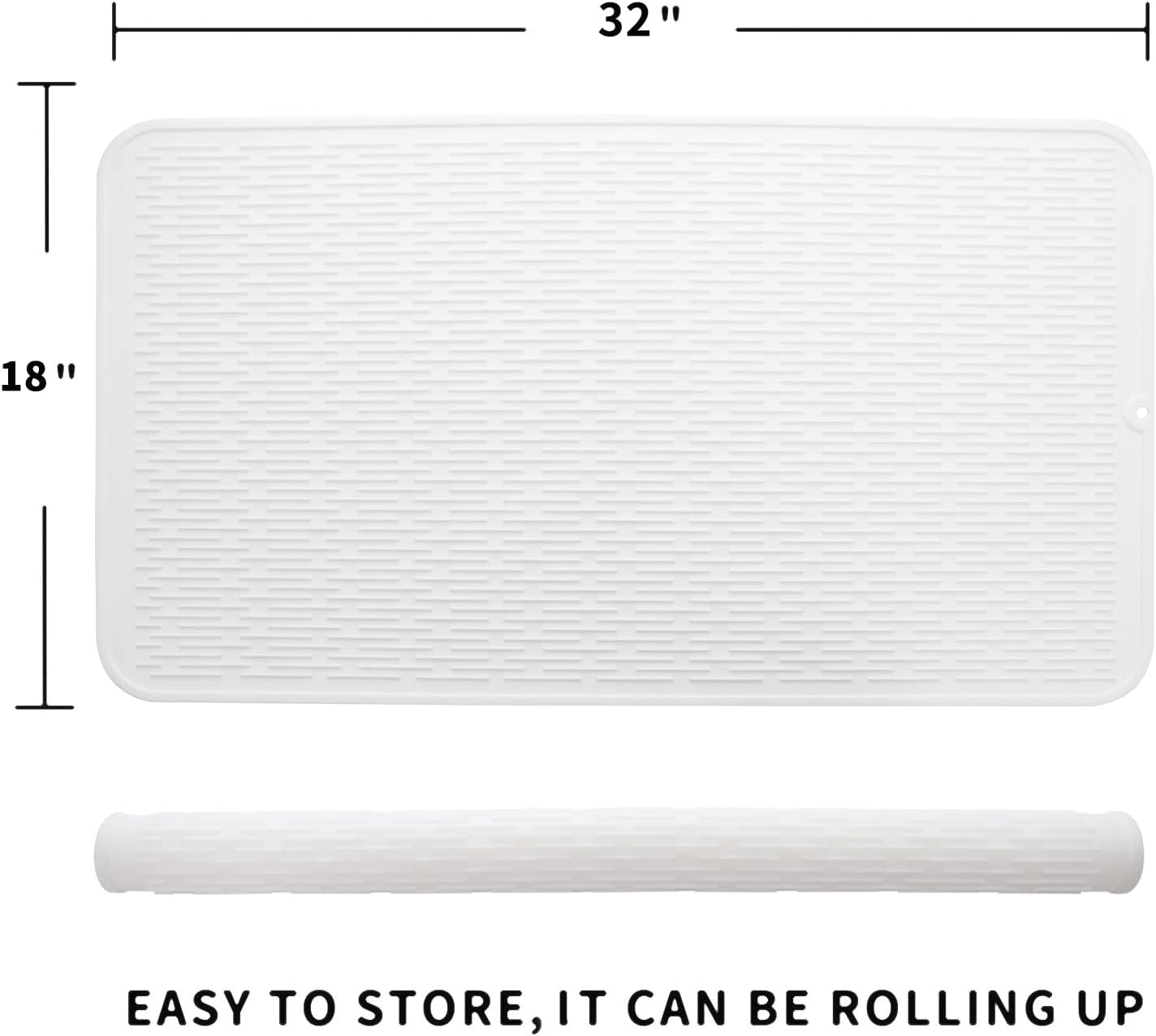 Silicone Dish Drying Mat for Multiple Usage,Easy clean,Eco-friendly,Heat-resistant Silicone Mat for Kitchen Counter or Sink,Refrigerator or Drawer Liner White 4XL 32 inches x 18 inches