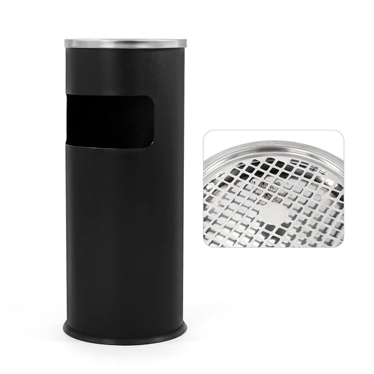 Trash Can Outdoor Waste Container Round Stainless Steel Trash Can with Removable Inner Bucket for Disposal Commercial Waste Container 9.8 x 24-Black