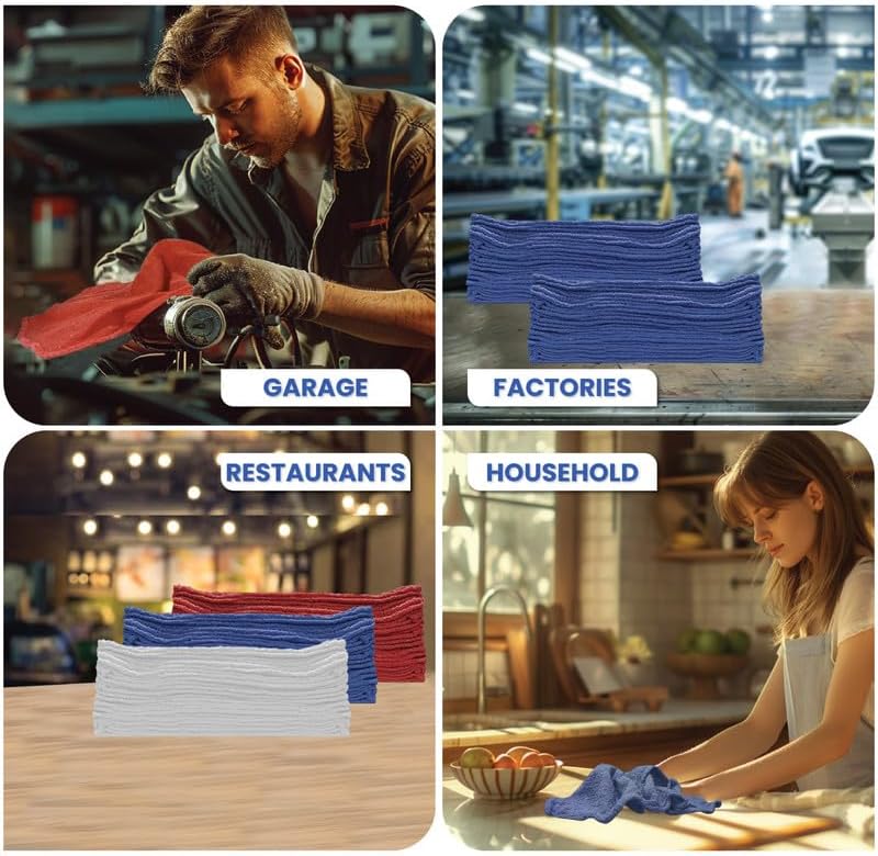 Shop Towels (Blue, 2000-Pack) - Bulk Cleaning Towel in a Bag, Mechanic Cotton Wipes for Car Maintenance, Auto Mechanics & Garage, Wipe Grease & Oil, Machine Wash & Reusable