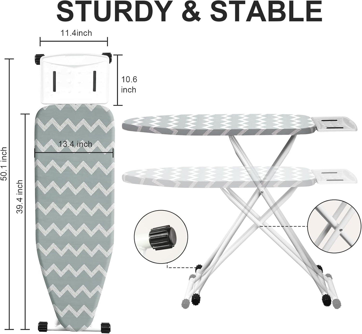 Ironing Board,Foldable Ironing Board Adjustable Height Compact Iron Board Thick Steel Tube Iron Board with Holder,Replacing Cloth Cover and Mini Handheld Gloves(Blue Waves)