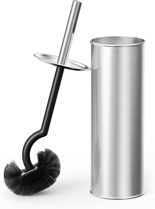Cesun Toilet Brush and Holder Set - Curved Design Toilet Brush for Deep Cleaning Under Rim, 304 Stainless Steel Toilet Bowl Brush and Holder for Bathroom, Rv, Silver(2 Replaceable Brush Head Included)