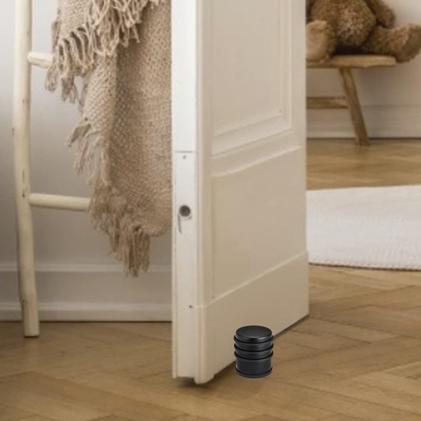 Sumnacon Heavy Duty Floor Door Stopper No Drill - Durability Stainless Steel Door Stop with Anti-Skid Rubber - Contemporary Safety Doorstop for Home Office Commercial Industrial, Black