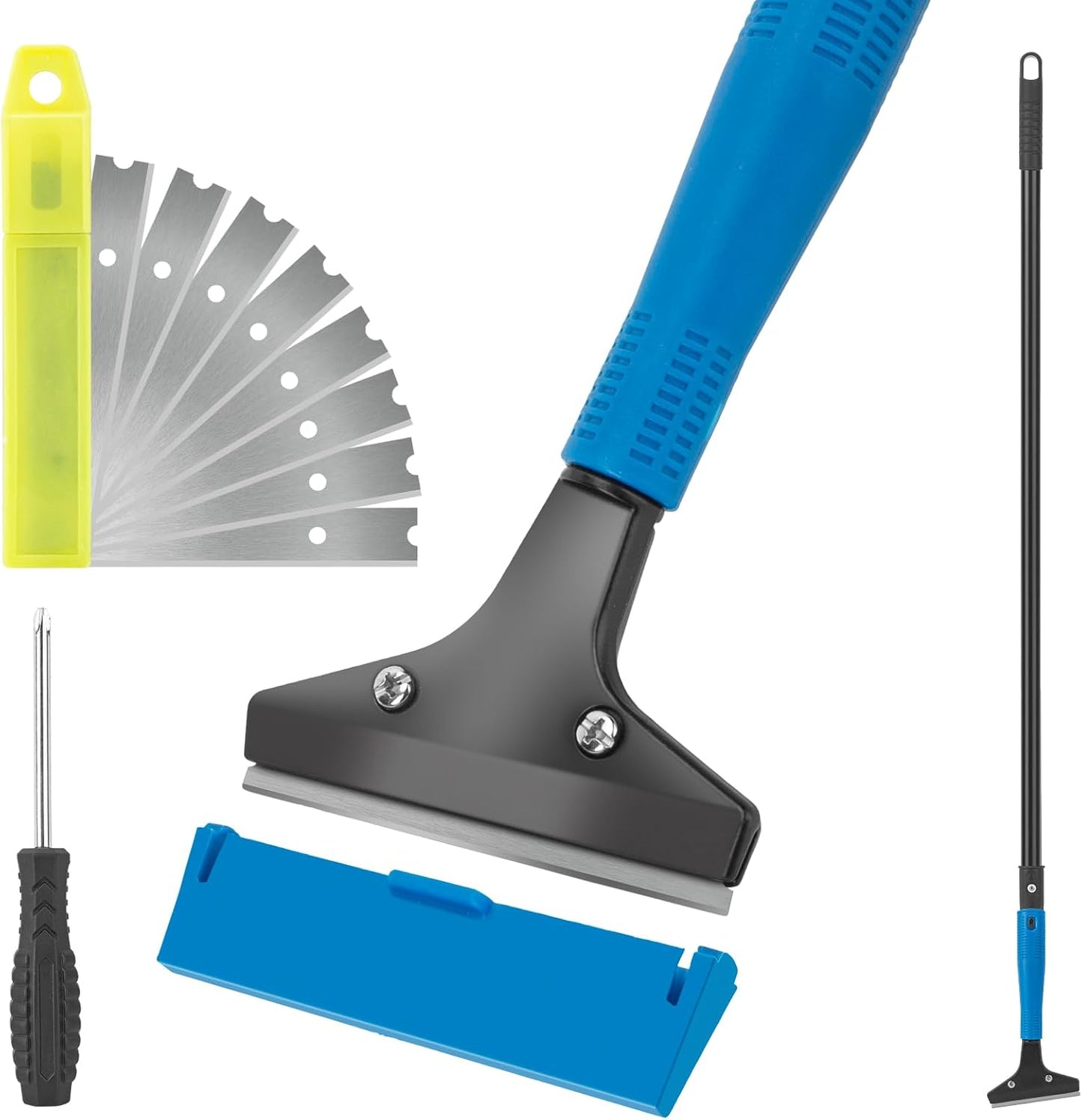 KeFanta Floor Scraper Heavy Duty, 4" Wide Razor Blade Scraper Tool with 45.7" Long Handle, 10PCS Extra Metal Blades, Scraper for Cleaning Glass Wall Gum Paint Tile Glue Linoleum Sturdy Durable