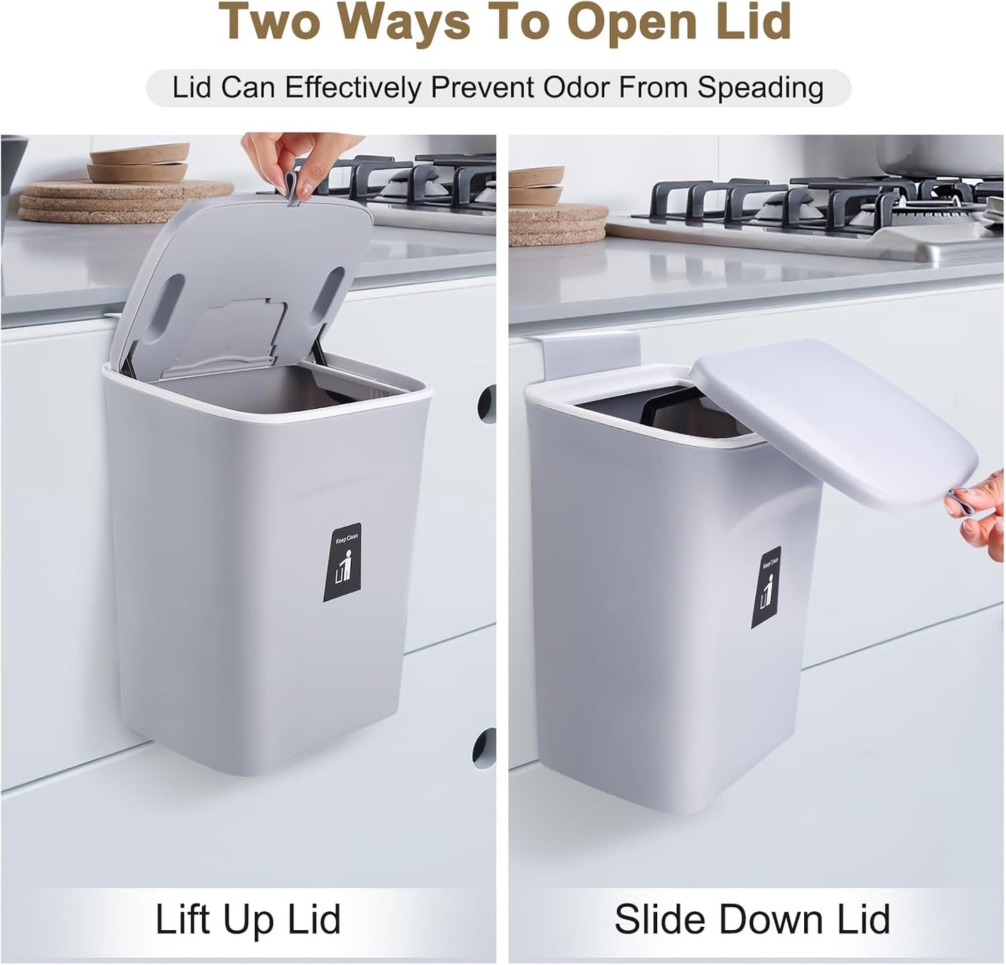 2 Pack Kitchen Compost Bin,Hanging Small Trash Can with Lid for Under Sink or Counter Top,Dustbin for Kitchen for Cabinet/Bathroom/RV//Camping//Office/Car