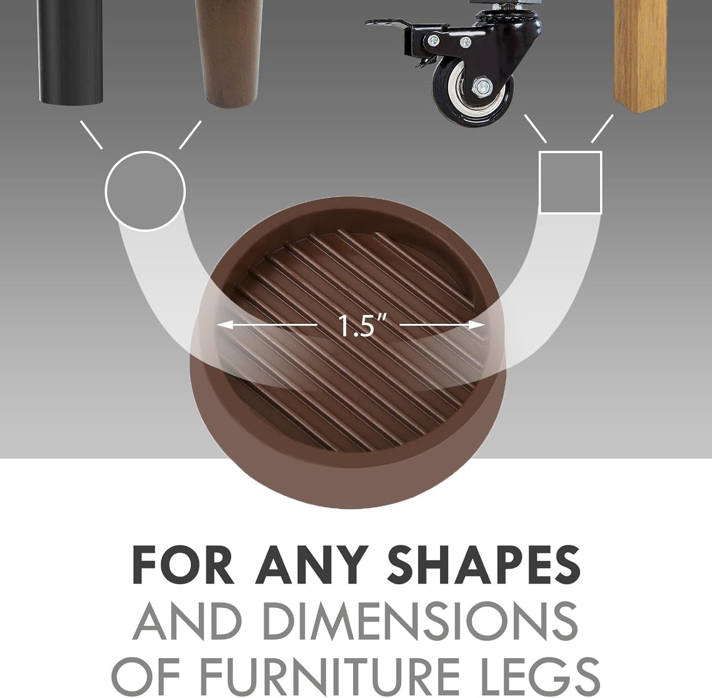 Non Slip Furniture Pads, 1.5” Round Rubber Caster Cups, 4 Pcs Furniture Coasters, Anti-Slip Gripper, Anti Slide Furnitures Feet Floor Protectors for Bed Couch Stoppers - Brown