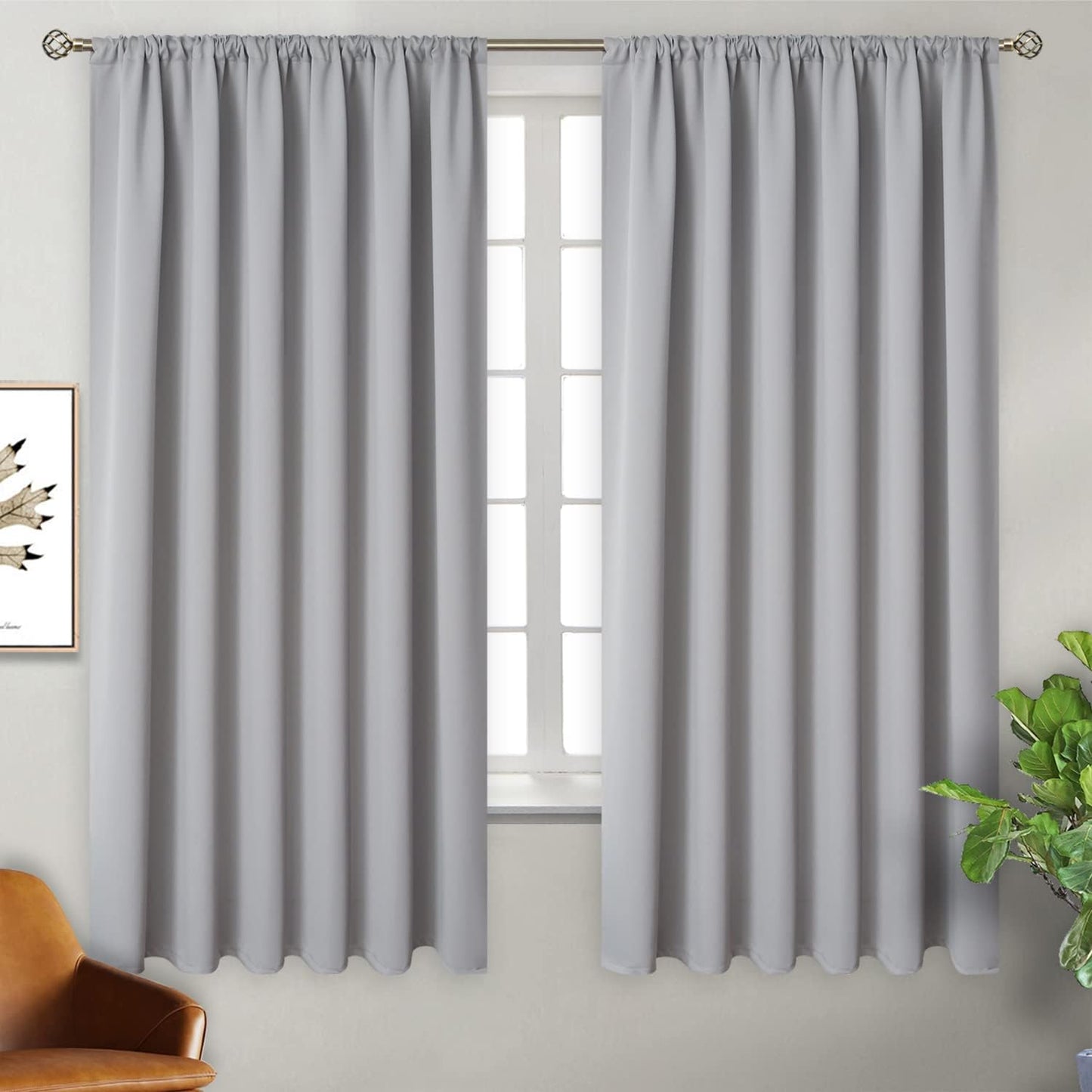 BGment Rod Pocket Blackout Curtains for Bedroom - Thermal Insulated Room Darkening Curtain for Living Room, 70 x 63 Inch, 2 Panels, Light Grey