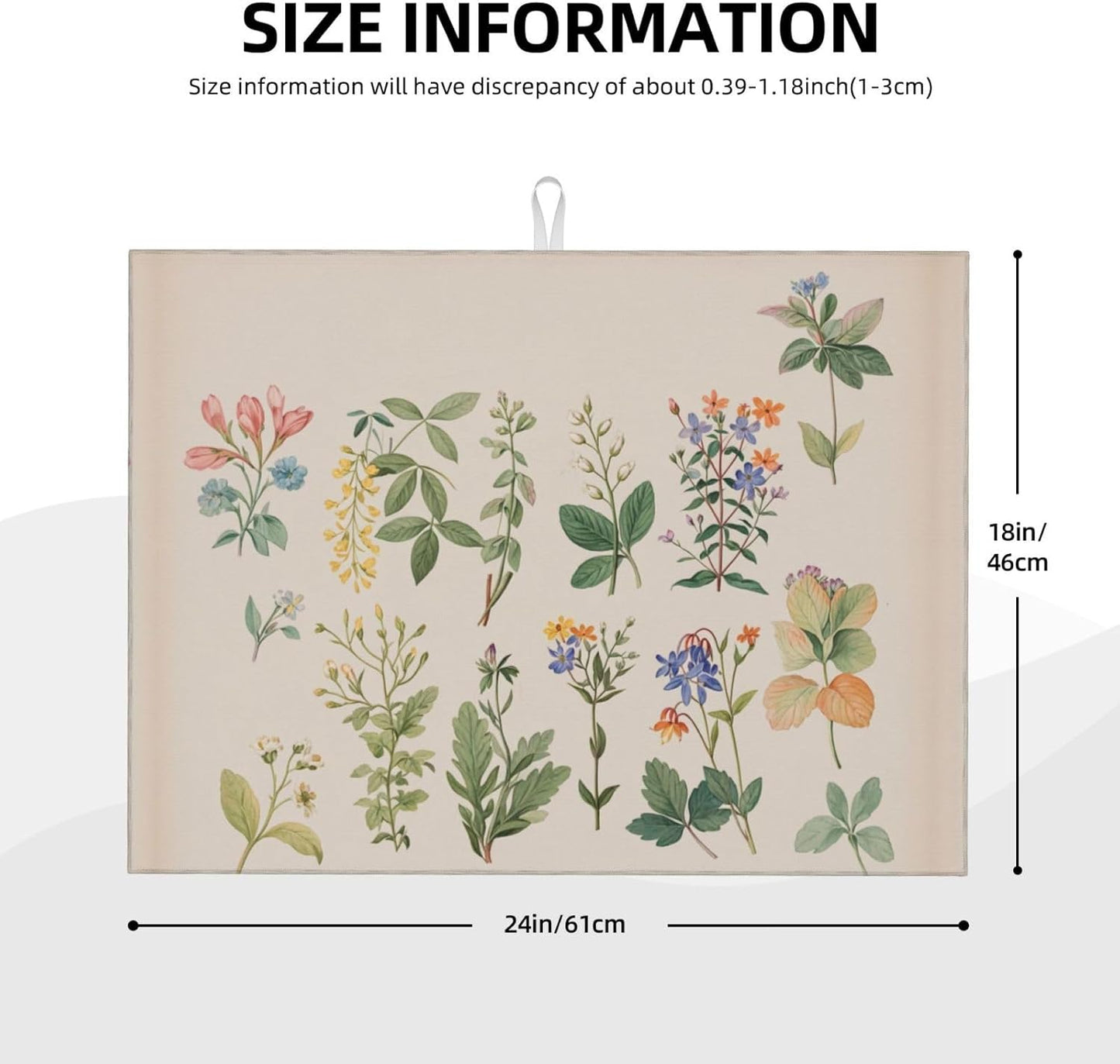 Vintage Plants Herbs Floral Dish Drying Mat Highly Absorbent Double-Sided Microfiber with Hanging Loop Reversible Drain Dish Rack Mat Drain Mat Suitable for Kitchen Countertop Coffee Bar 18 x 24 Inch