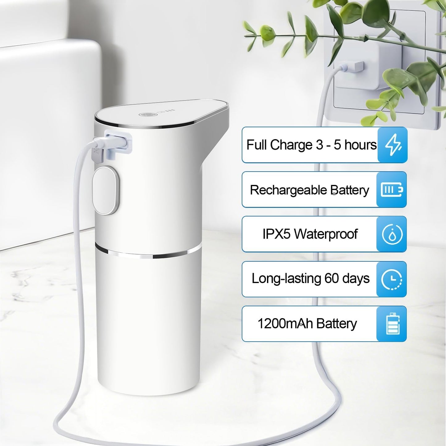 Automatic Foaming Soap Dispenser, Type C Rechargeable Hand Free Pump Soap Dispenser Electric Dispenser for Bathroom Countertop, Kitchen 350mL