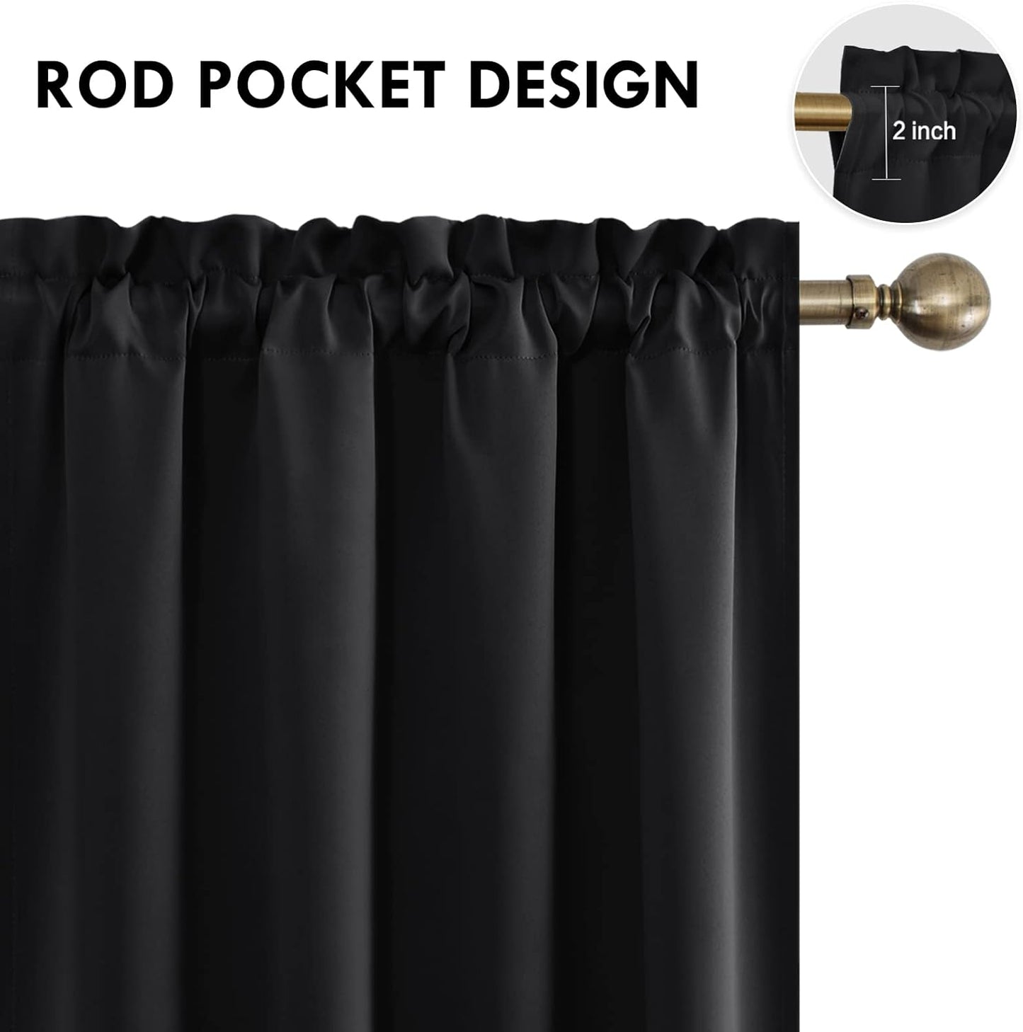 DWCN Blackout Curtains for Bedroom – Rod Pocket Thermal Insulated Noise Reducing Noise Reducing Drapes for Living Room, W 52 x L 95 Inch, 2 Panels, Black