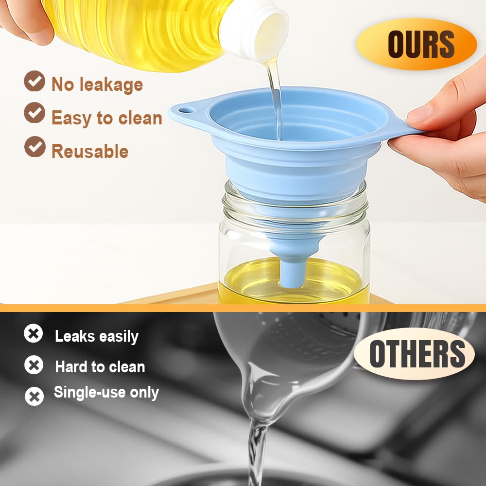 Kitchen Funnel Set 3 Pack, Collapsible Silicone Funnels for Filling Water Bottles & Small Bottles | Food-Grade, Easy Clean & Space-Saving (Gray)