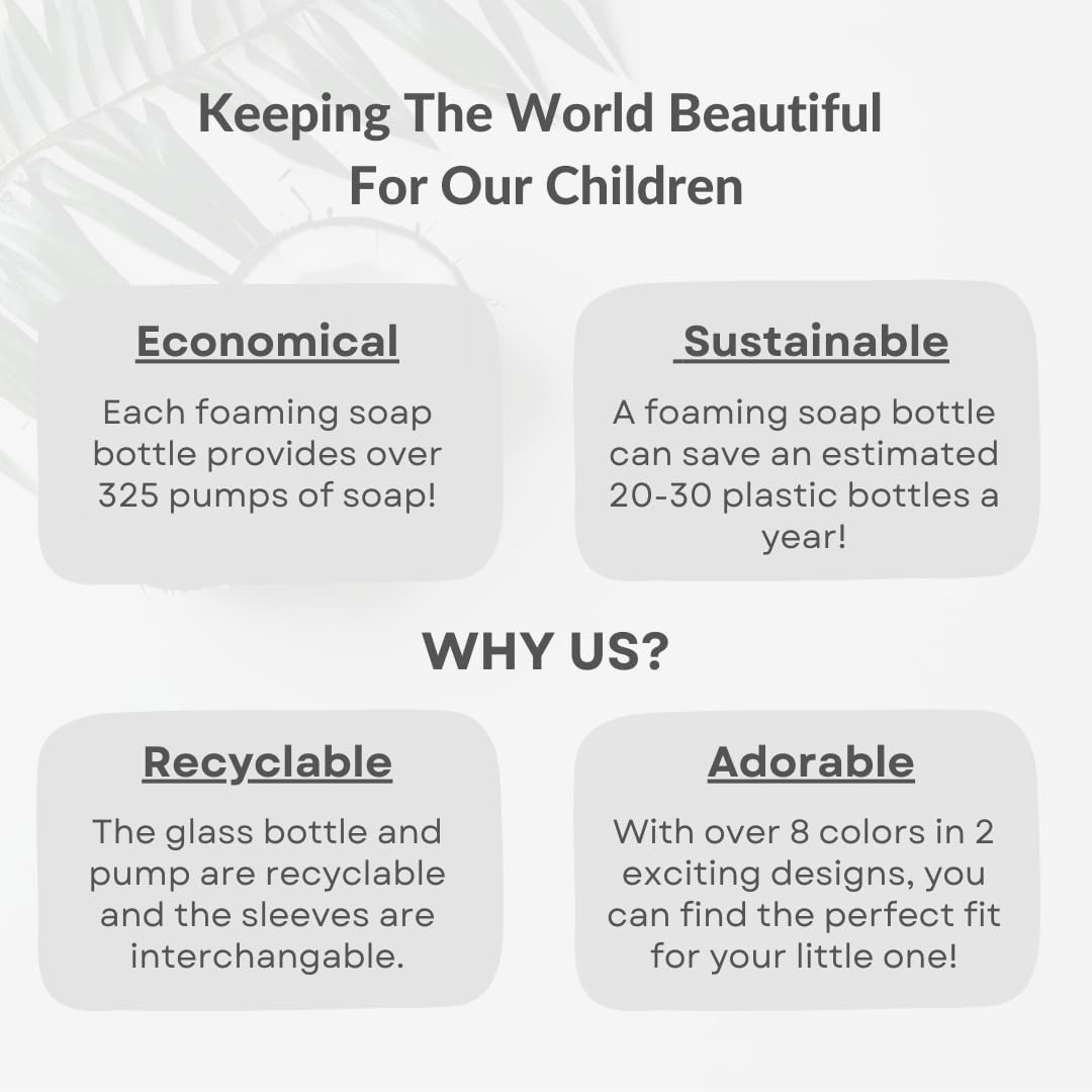 SoCal Suds & Company Glass Foaming Hand Soap Dispenser, Soft Grip Silicone Sleeve, Refillable Pump Bottle for Kids, Baby Wash & Shampoo, Ideal for Home Use, Light Yellow 8oz