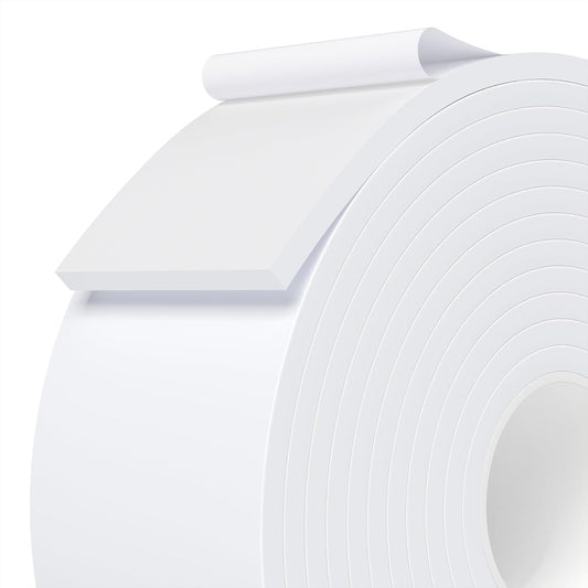 Weather Stripping Door Seal White,2Inch Wide X 1/4 Inch Thick,Air Conditioner Window Seal,Self Adhesive Foam Tape High Density Foam Sealing Strip,Soundproof Foam Tape Roll,Total 16.4 Feet Long