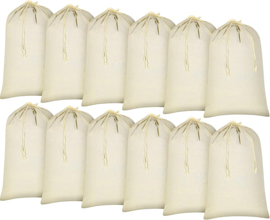 12 Pieces 28" x 36" Canvas Laundry Bags Bulk Large Cotton Laundry with Drawstring Heavy Duty Hamper Liner Washable Dirty Clothes Santa Bag for Travel Household