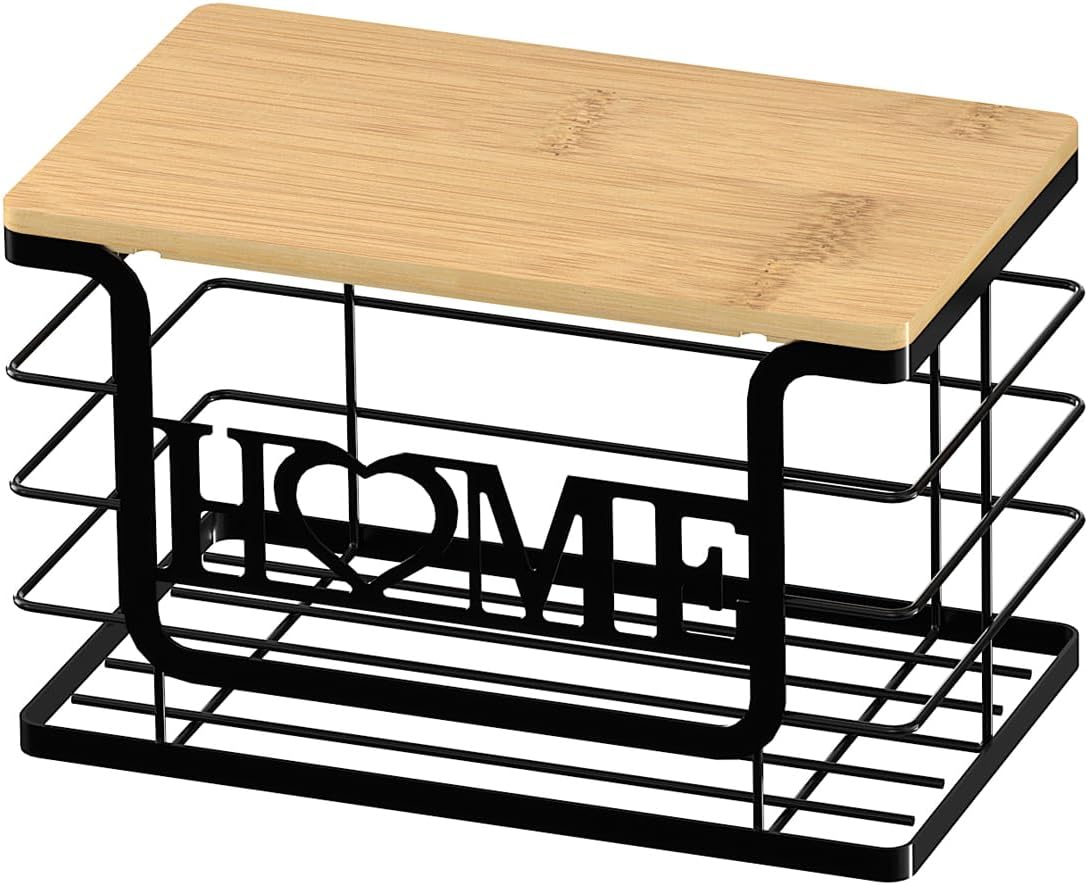 Trash Bag Holder, Thipoten Trash Bags Dispenser with Bamboo Top, Suitable for Garbage Bags Purchased Online or Supermarket, Perfect Storage Organizers for Cabinet, Under Sink (Black, Large)