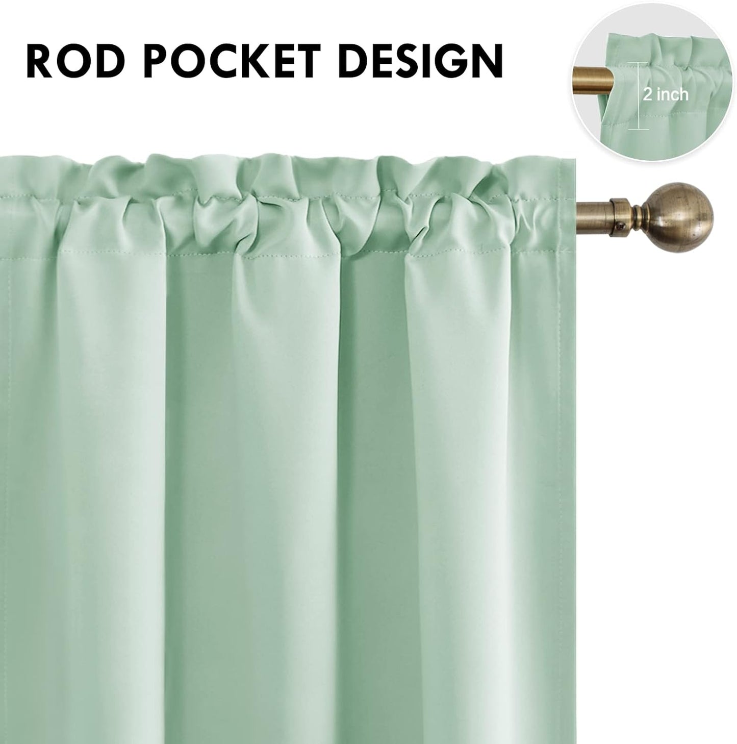 DWCN Blackout Curtains Room Darkening Thermal Insulated Bedroom Curtains Window Curtain Panels, 42 x 54 inches Long, Set of 2 Light Green Rod Pocket Drapes