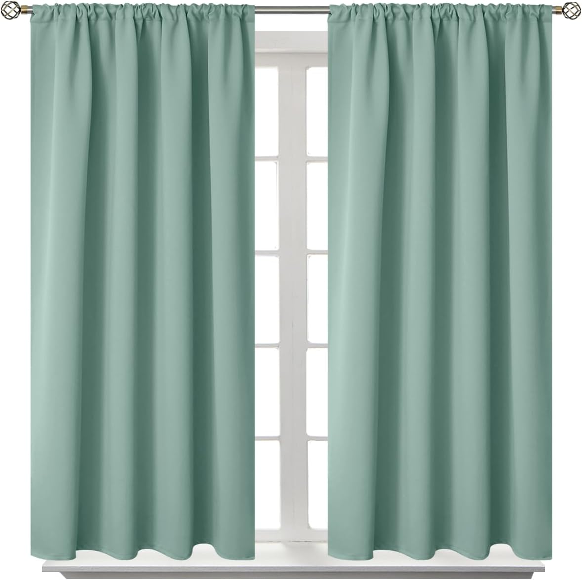BGment Light Sage Blackout Curtains 40 Inches Length for Bedroom Kitchen - Rod Pocket Thermal Insulated Drapes for Short Window Cafe Decorative Privacy, 42 x 40 Inch, 2 Panels