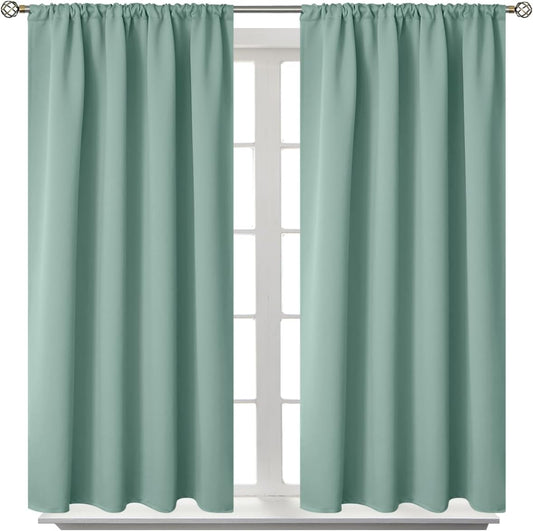 BGment Sage Green Blackout Curtains for Bedroom 48 Inch Length - Thermal Insulated Drapes with Rod Pocket Darkening for Kitchen Bathroom Living Room Window, 42 x 48 Inch, 2 Panels