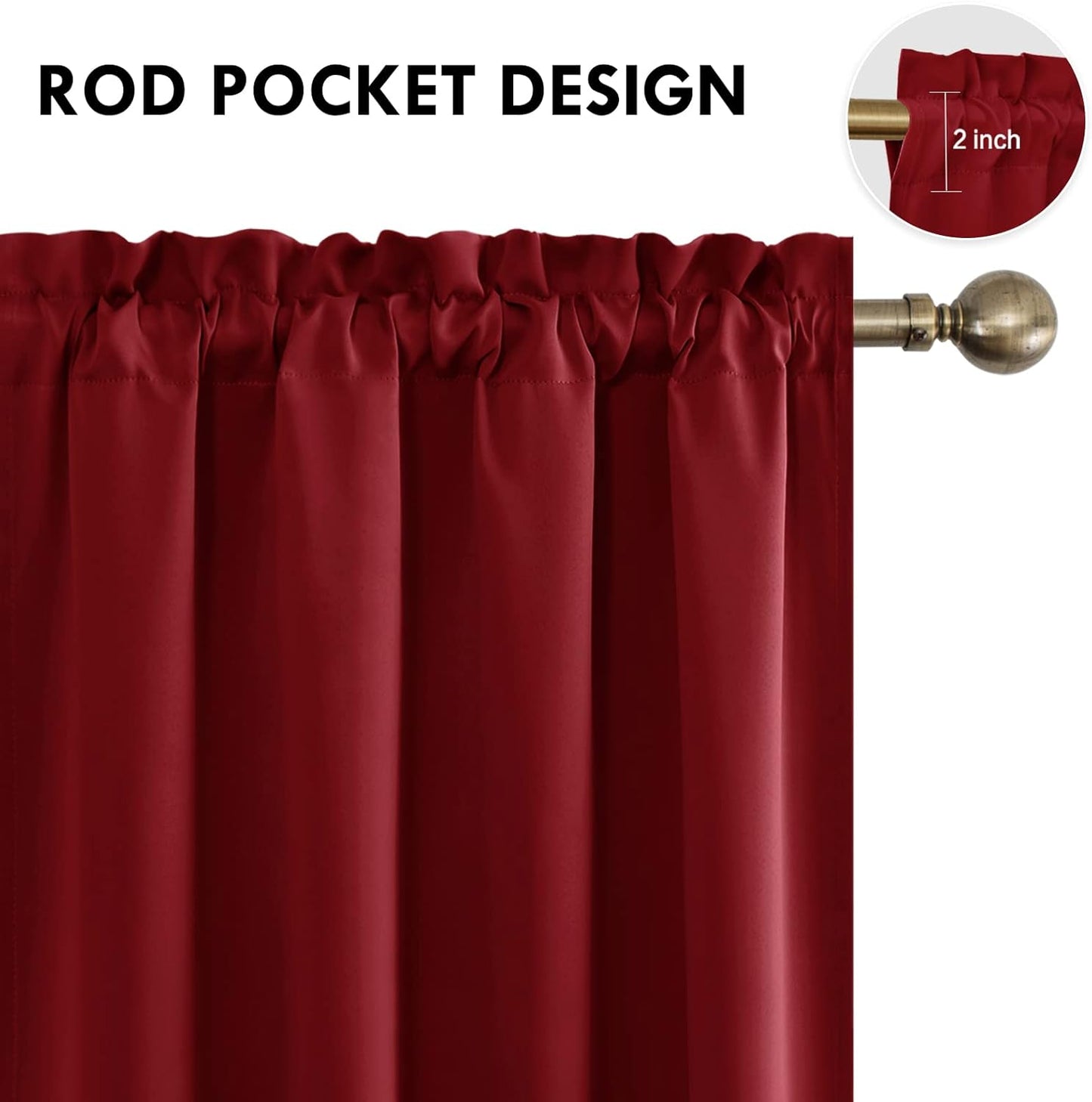 DWCN Christmas Burgundy Room Darkening Blackout Curtains - Thermal Insulated Privacy Energy Saving Window Curtain Drapes 52 x 54 inch Length, Set of 2 Bedroom Living Room Curtains