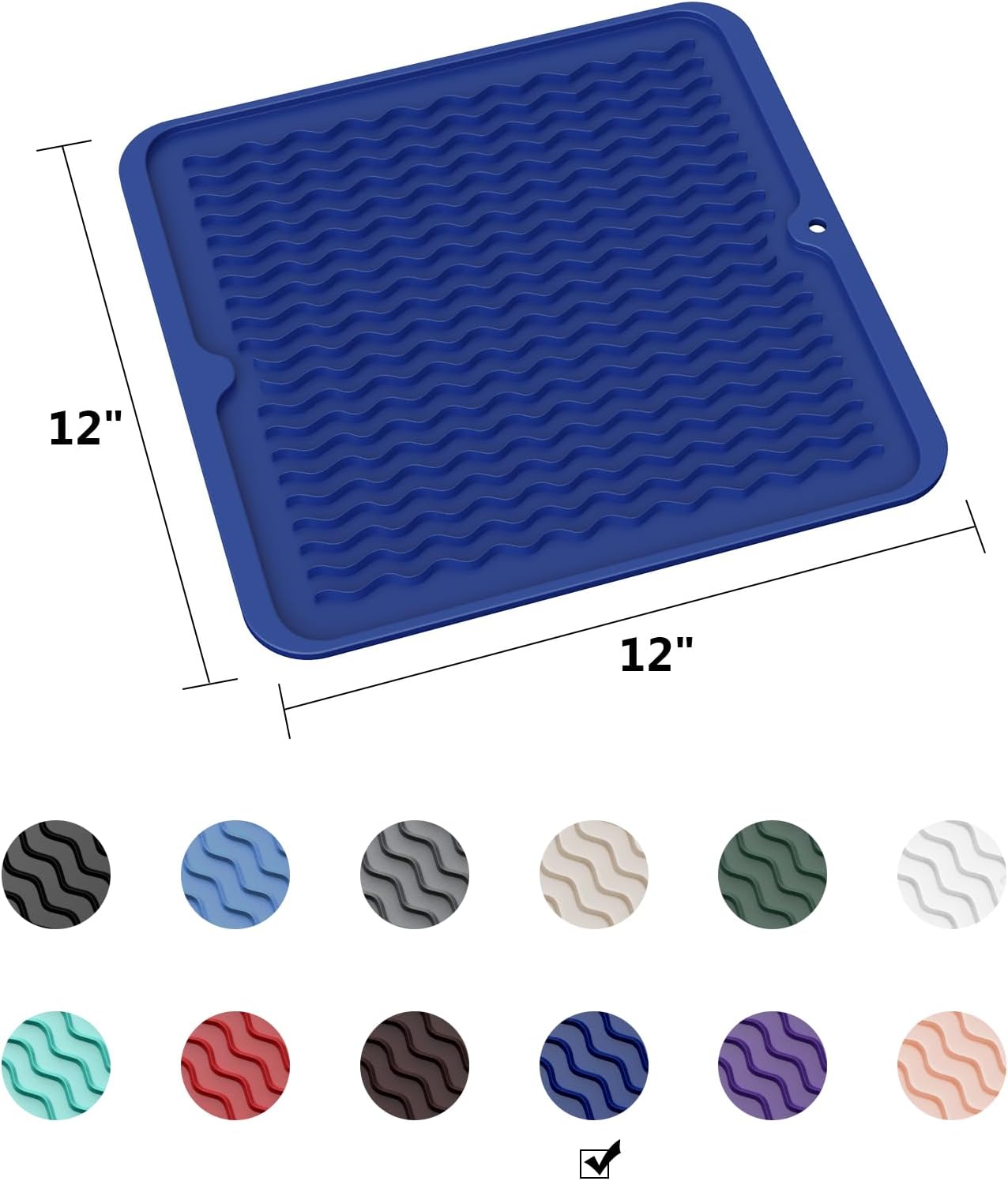 ZLR Silicone Dish Drying Mat for Kitchen Counter, Eco-Friendly Fast Dry Dish Mat, Easy Clean Multi Usage Drying Matt, Heat Resistant Trivet, 12" x 12" Middle, Midnight Blue