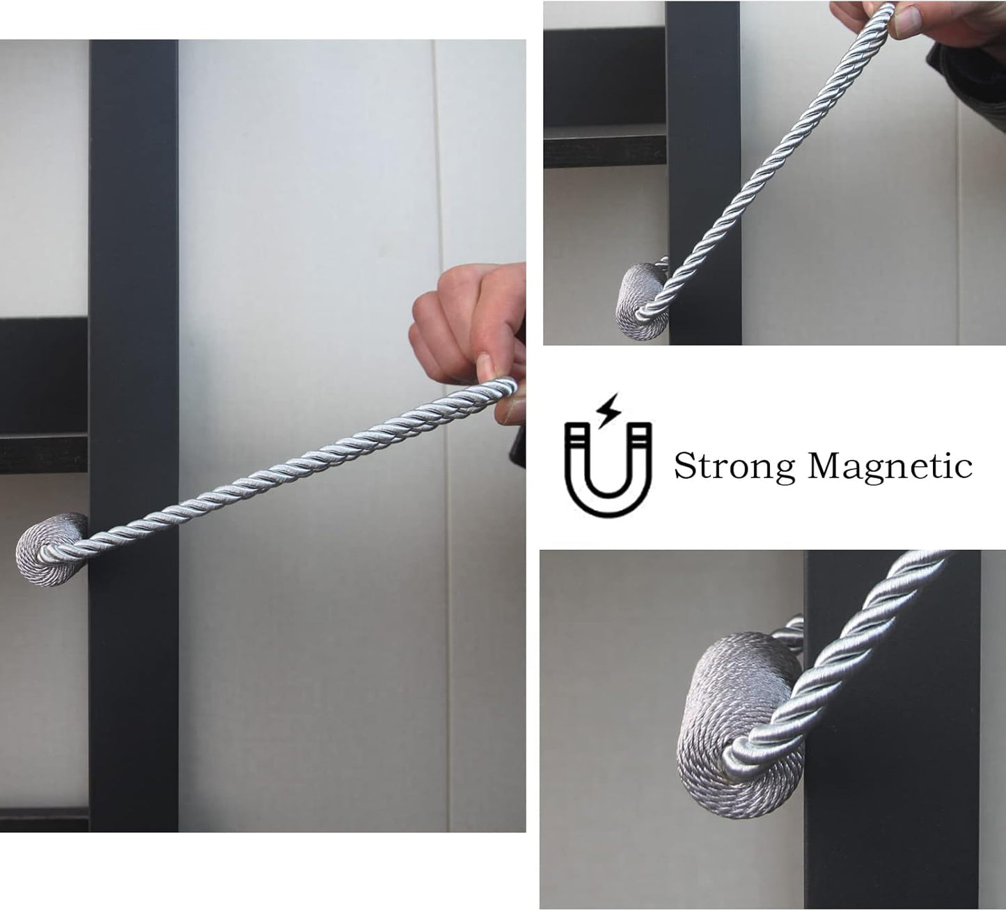 Magnetic Curtain Tiebacks 6 Pack Grey Curtain Rope Tieback Curtain Holders for Drapes Modern Tie Backs Decorative Curtain Holdbacks