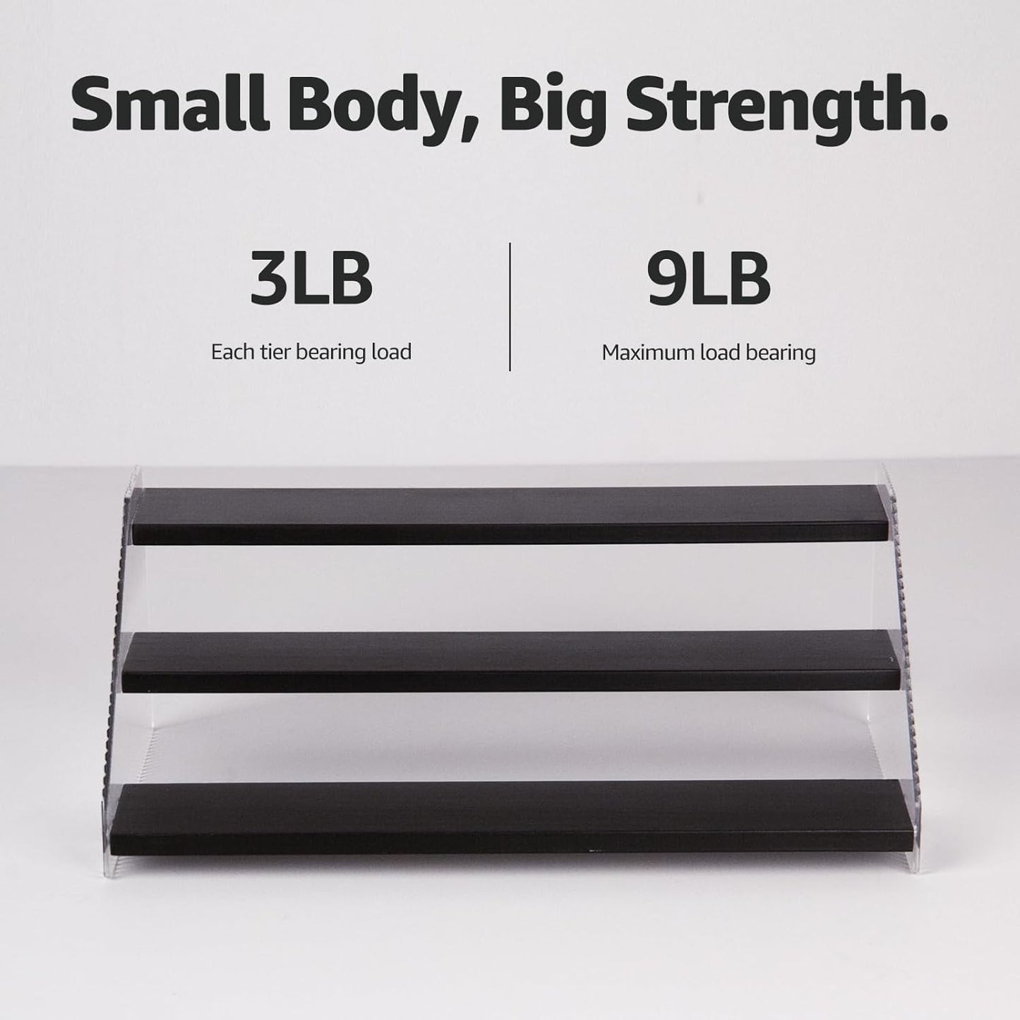 nianfeng Tiered Spice Rack, 3-Tier Spice Pantry Kitchen Cabinet Organizer, 12-Inch, Natural Wood Acrylic Stair Riser Stand, Countertop Seasoning Shelf (Black)