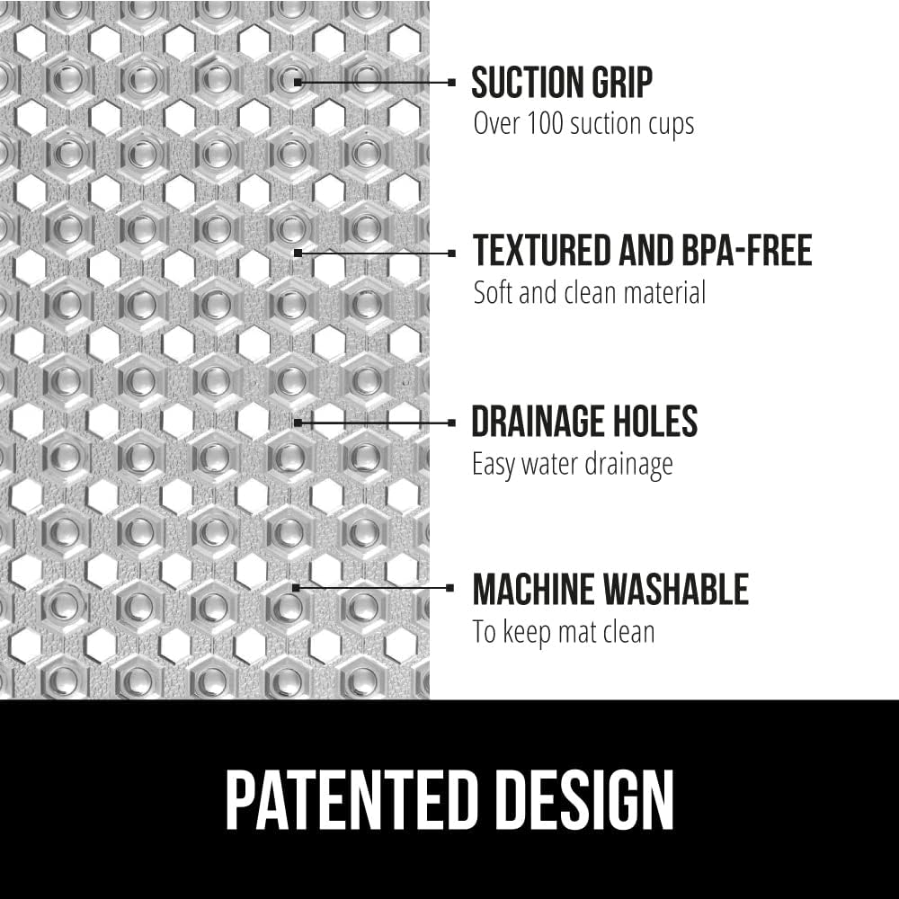 GORILLA GRIP Patented Square Shower Stall Mat, Small Bathtub Floor Mats for Stand Up Showers with Suction Cups and Drainage Holes, Machine Washable, Soft on Feet, Bathroom Accessories 21x21 Inch, Gray