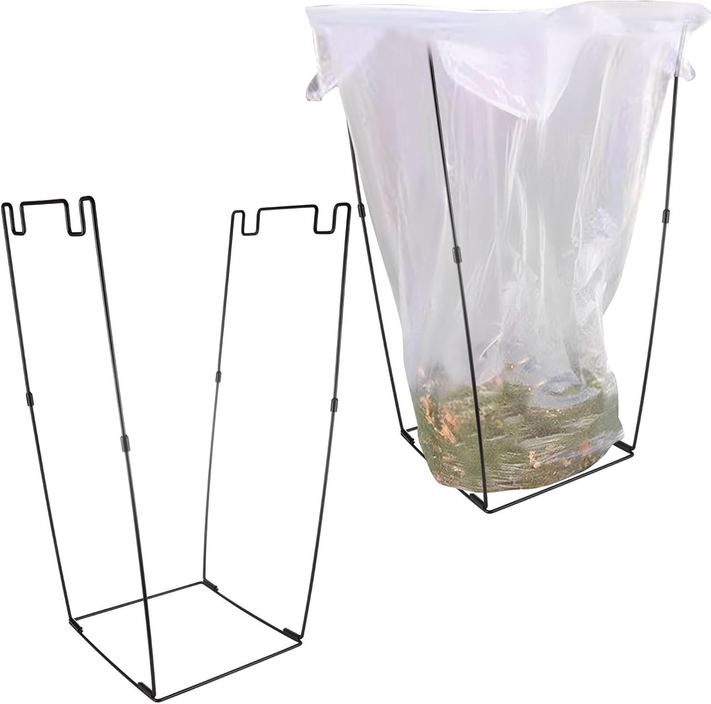 2 Pack Metal Trash Bag Holder, Garden Garbage Bag Holder for 30-45 Gallon Bags for Leaves, Yard Weeding, Camping, Lawn Party - Multi-Use Outdoor (Black with 8 clips)