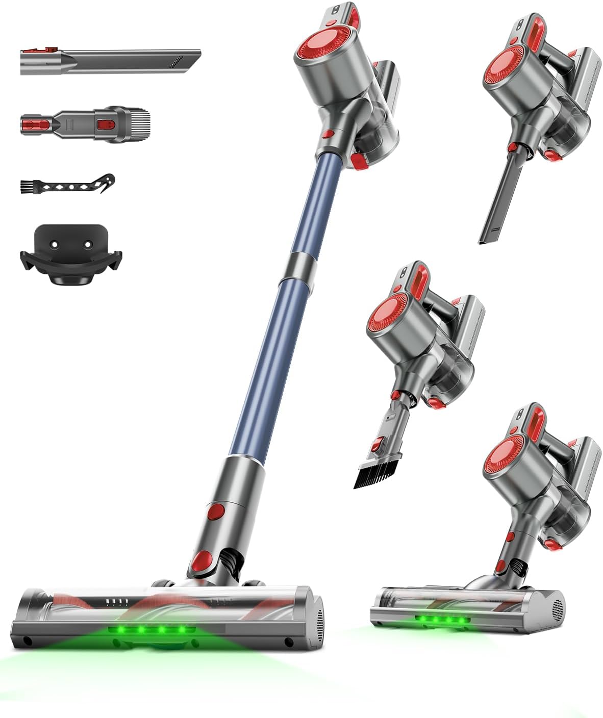 Cordless Vacuum Cleaner, 30Kpa Lightweight Stick Vacuum with 45 Mins Runtime, Rechargeable Battery, LED Anti-Tangle Brush, 6-in-1 Stick Vacuum for Carpet, Hardwood Floors & Pet Hair