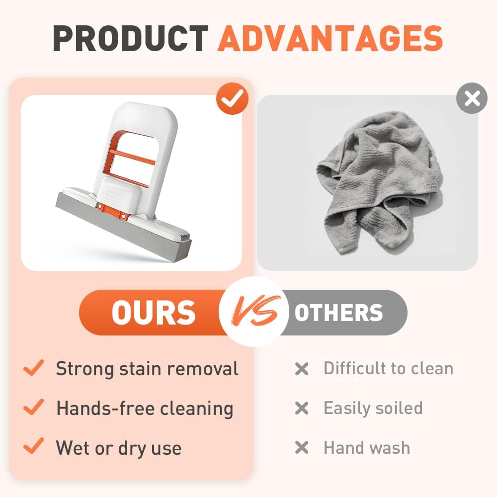 Mini Foldable Desktop Mop, Wet and Dry Portable Cleaning Sponge Mop,Self Squeezing Mini Sponge Mop with One Replaceable Head,for Small Spaces,Bathroom,Kitchen,Glass (Orange/1pcs)