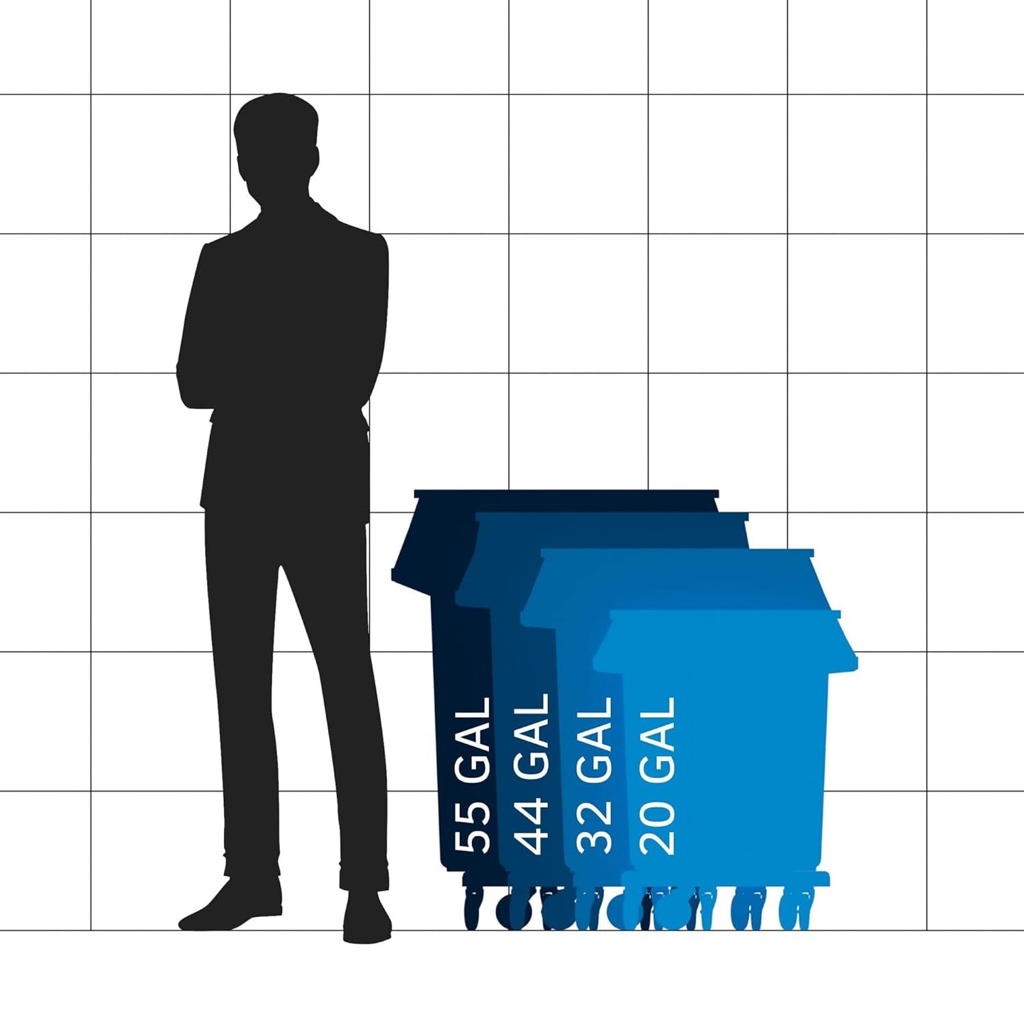 32 Gallon Blue Round Commercial Trash Can with Lid and Dolly