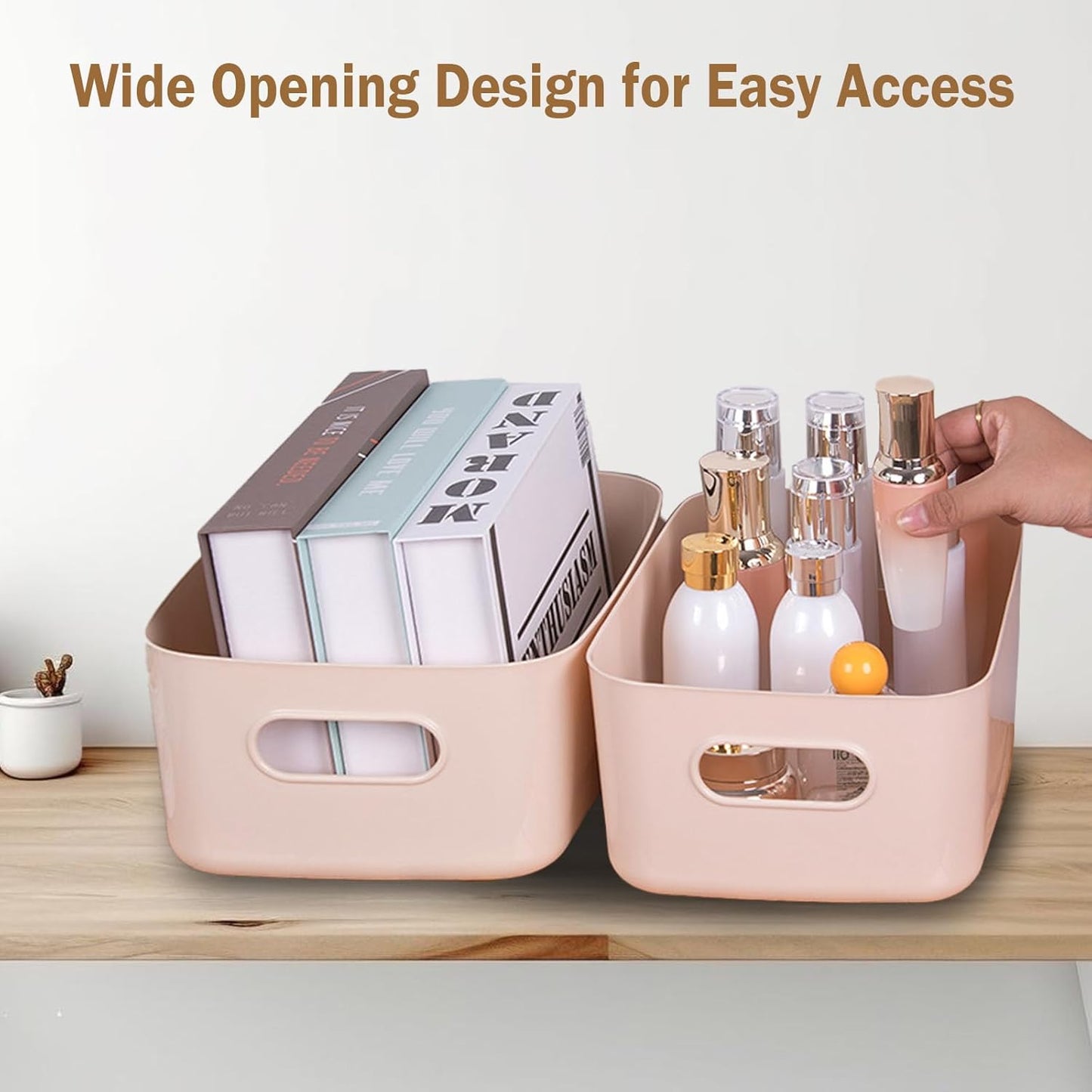 COVRA 2-Pack Plastic Storage Bins, Small Storage Baskets, Organizers for Home & Office, 9.6 x 6.3 x 4.7 Inches (Gray)