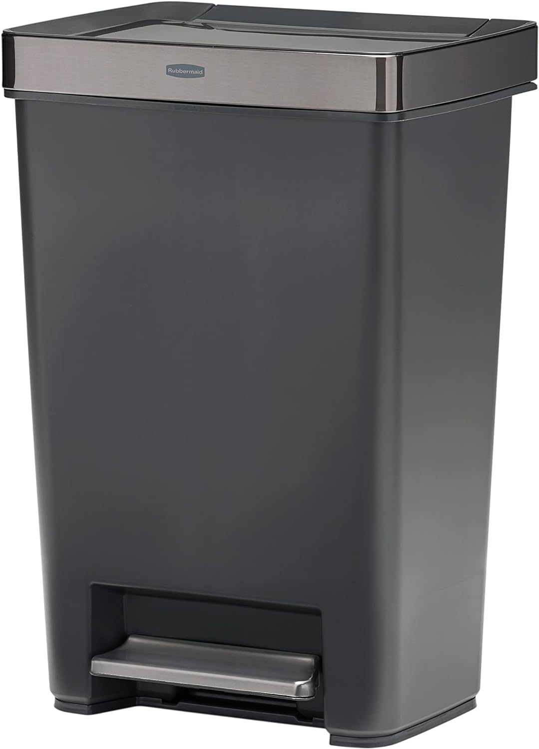 Rubbermaid Premier Series IV Step-On Trash Can for Home and Kitchen, 12.4 Gallon, Stainless Steel Lid Charcoal, for Home/Kitchen/Garage/Apartment/Office