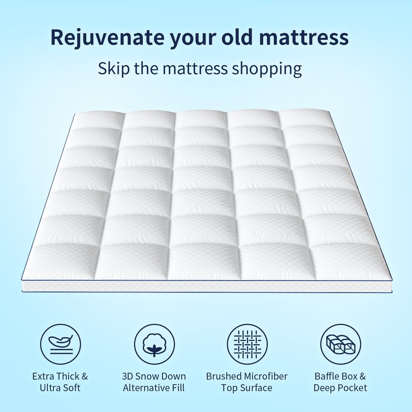 Mattress Topper Full Mattress Pad Cover Mattress Protector with 8-21 Inch Deep Pocket Overfilled Down Alternative Filling