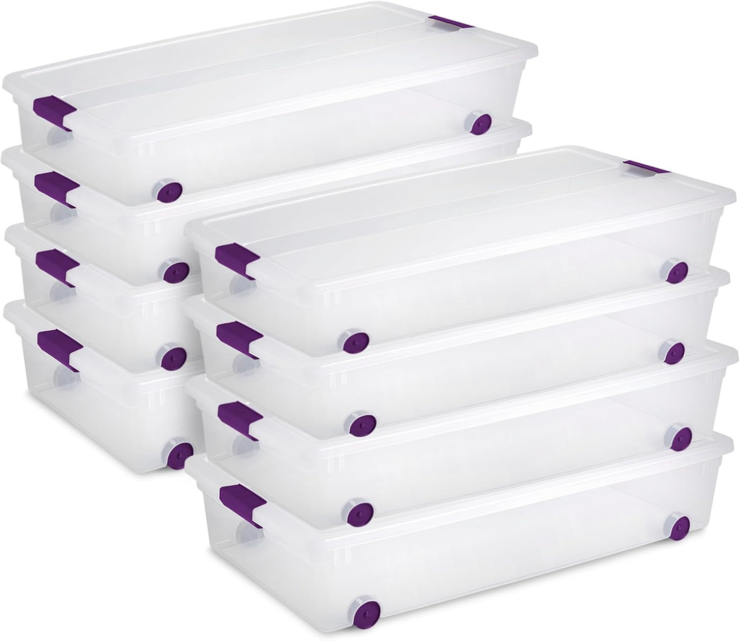 Sterilite 8-Pack 60 Quart ClearView Latch Box, Wheeled Underbed Organizer Bins with Latching Lids - Clear Plastic Organization Containers for Closet, Bedroom, Shelving Units and Everyday Home Storage
