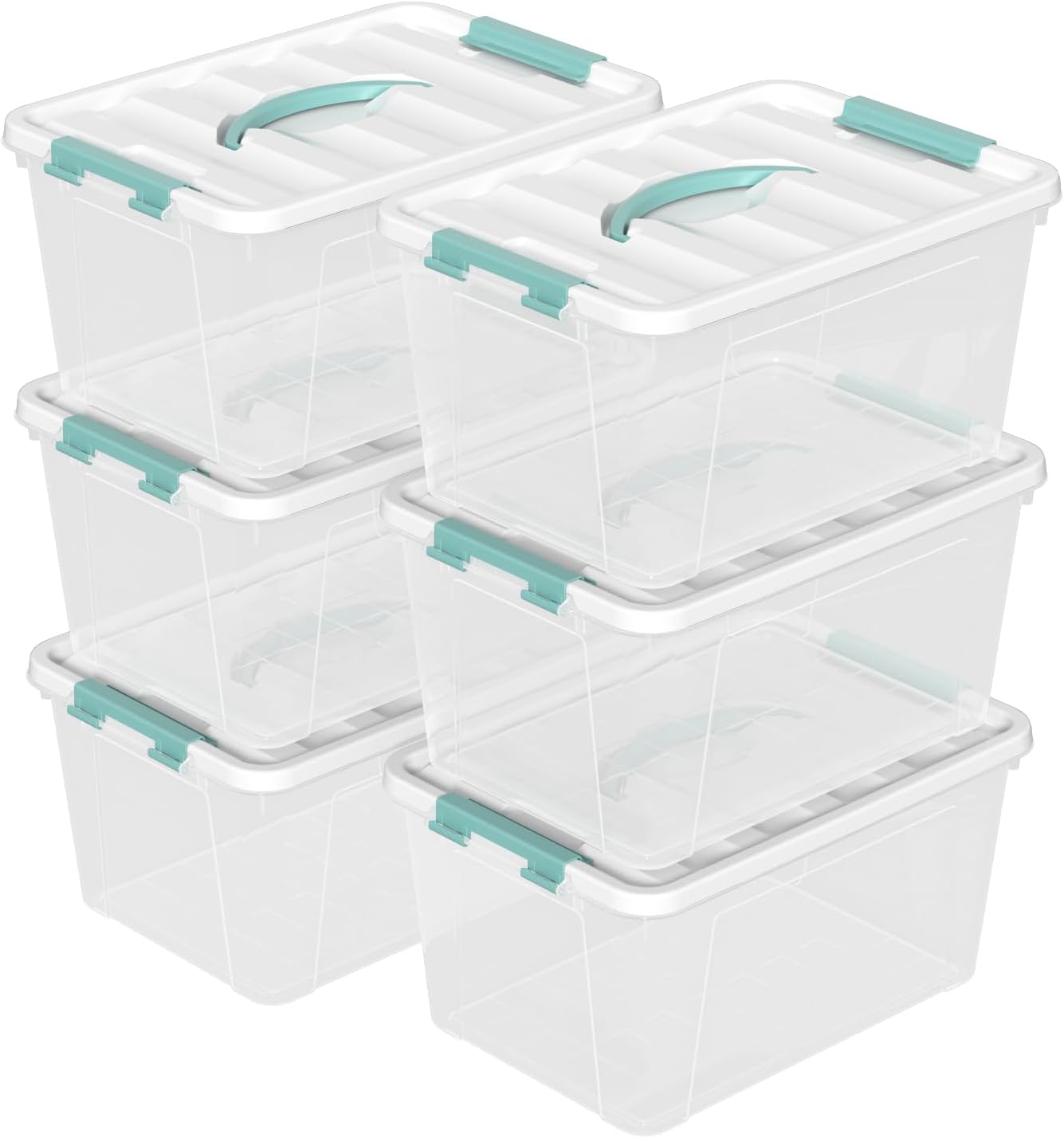 6-Pack Clear Storage Latch Bins, 14 L Plastic Storage Boxes with Lid
