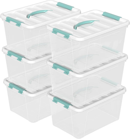 6-Pack Clear Storage Latch Bins, 14 L Plastic Storage Boxes with Lid