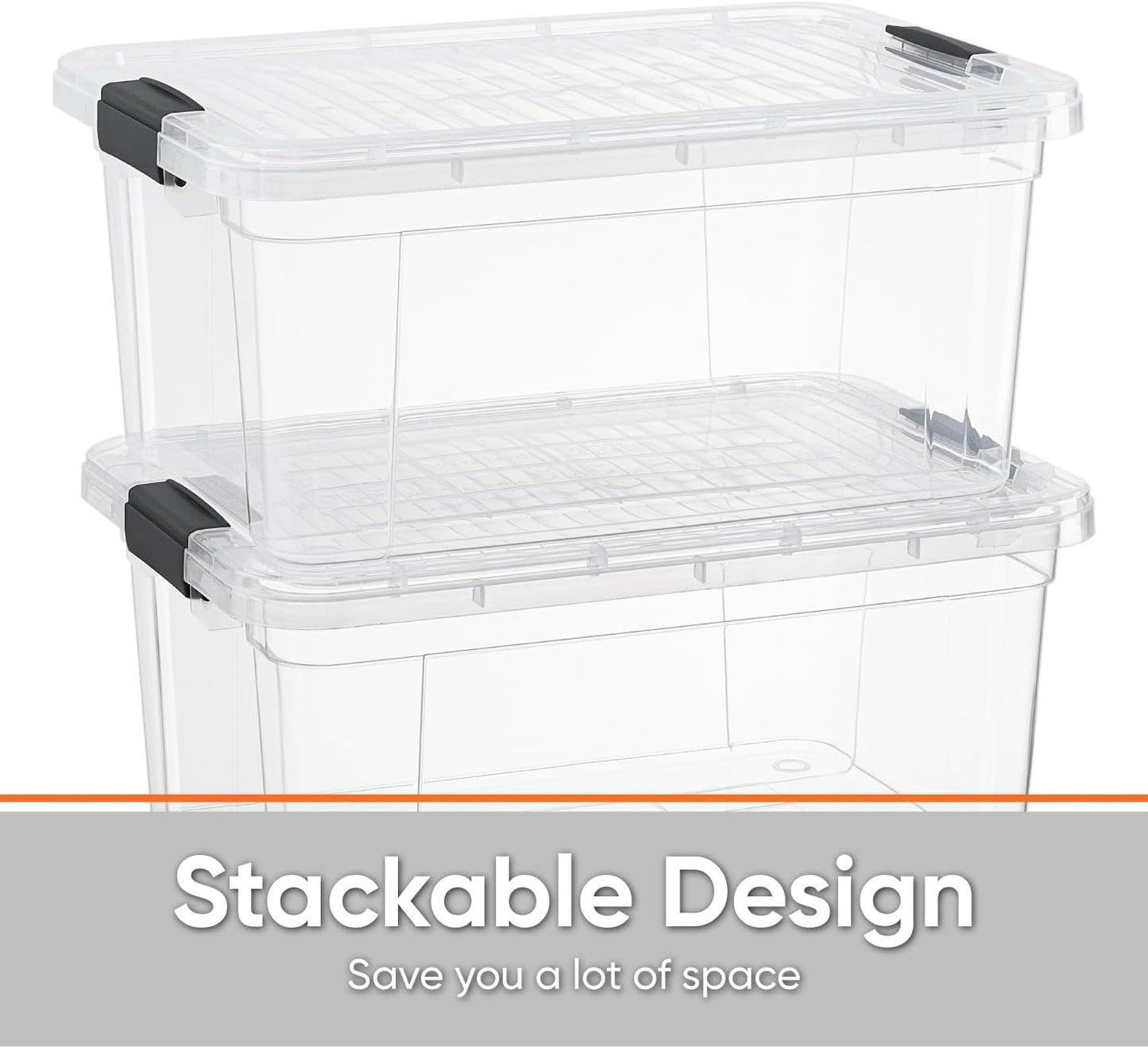 Superio Storage Bins with Lids- 2 Pack, 1.85 Qt Clear Boxes for Organizing, Stackable Plastic Containers- BPA Free, Non-Toxic, Odor Free, Organizer for Home, Office, Dorm