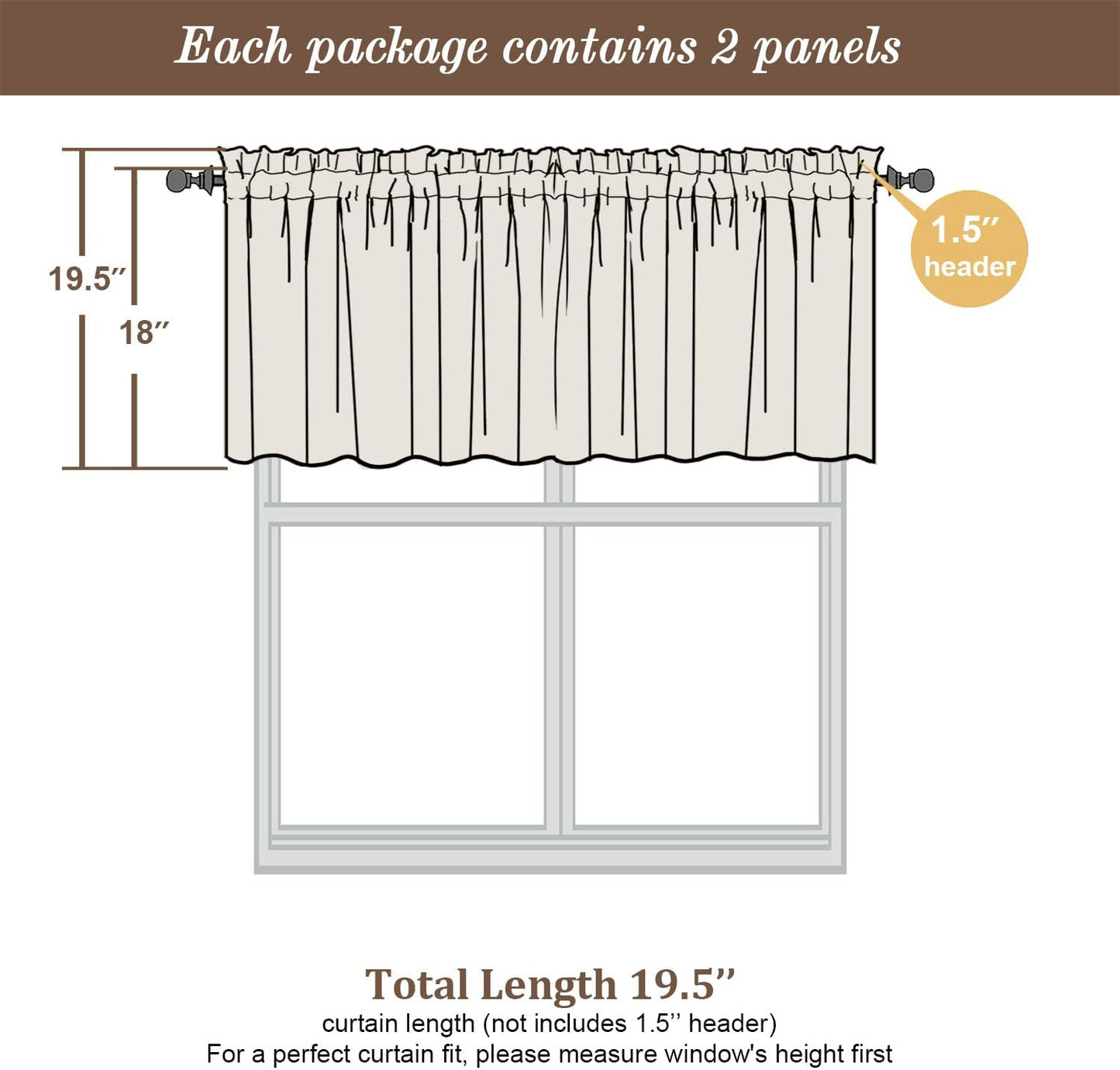 Chyhomenyc Sheer Valances for Windows 2 Pack, Small Window Curtains for Living Room Bathroom Cafe Laundry Basement, Modern Top Dual Rod Pocket Voile Curtain, 42W x 18L inches, Gold
