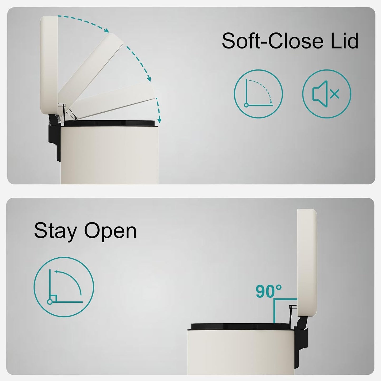 3.2Gallon Bathroom Trash Bin with Soft Close Lid,Oval Brushed Stainless Steel Garbage Can with Removable Inner Bucket,Office Trash Can with Foot Pedal for Bedroom,Living Room(Cream White)