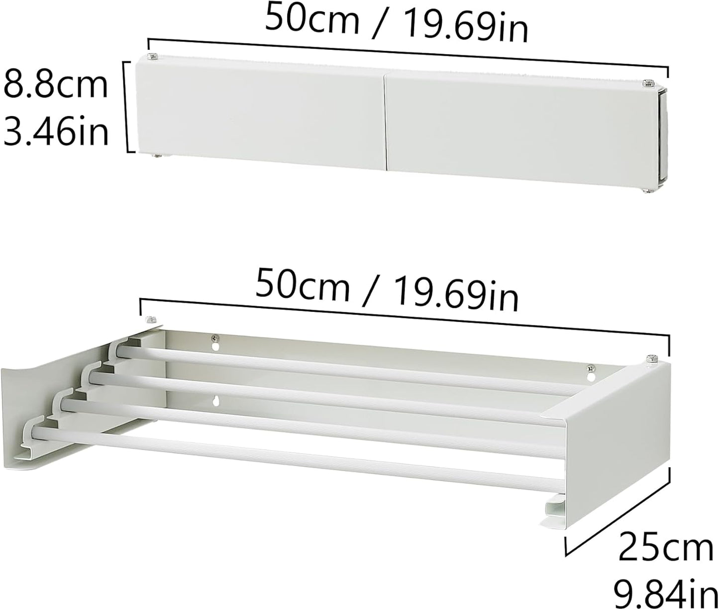 Clothes Drying Rack, Laundry Hanger Dryer Rack, Wall Mounted Drying Rack for Laundry, Foldable Drying Rack Indoor Outdoor, 19.7" Wide, 4 Aluminum Rods, 40 lb Capacity (White 19.7")