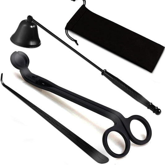 3 in 1 Candle Accessory Set, Candle Wick Trimmer Cutter, Candle Snuffer & Candle Wick Dipper for Candle Aromatherapy Lover Gift, Stainless Steel Candle Care Kit (Black)