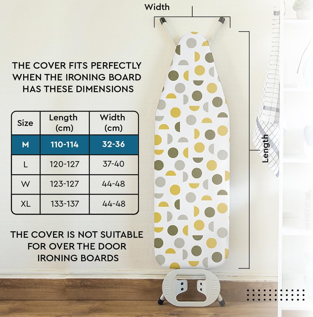 Encasa XO Ironing Board Cover and Pad 42"x14" - Thick 3mm Felt Padding, Drawstring Tightening & Lock, Easy Fit, Scorch & Stain Resistant, Fits Medium Ironing Board - Mauve Tiles