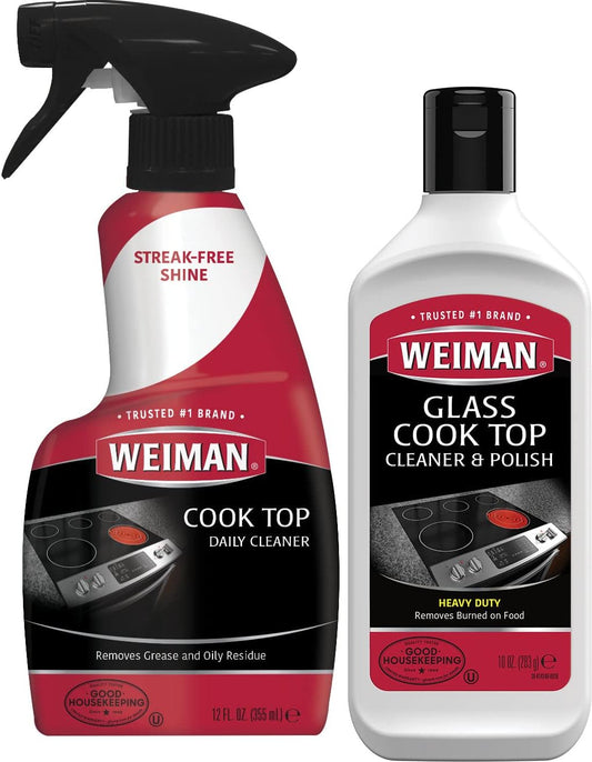 Weiman Ceramic and Glass Cooktop - 10 Ounce - Stove Top Daily Cleaner Kit - 12 Ounce - Glass Induction Cooktop Cleaning Bundle for Heavy Duty Mess Cleans Burnt-on Food