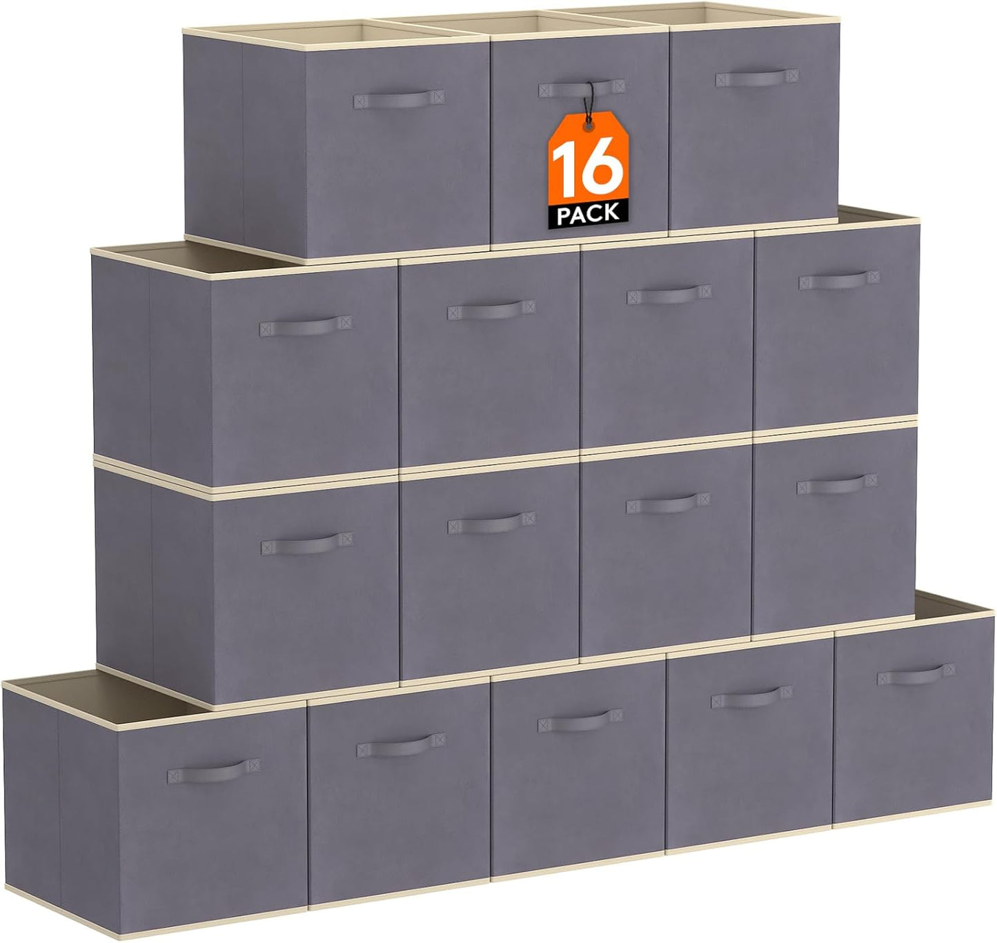 Lifewit 16 Packs Storage Cubes, 11 Inch Cube Storage Bins, Foldable Decorative Fabric Storage Baskets for Organizing Home Organizers with Handles for Shelves, Closet, Gray