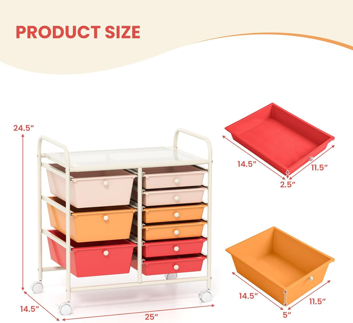 GOFLAME 9-Drawer Rolling Storage Cart, Mobile Utility Cart with Removable Drawers & Metal Frame, Art Craft Organizer Cart with Lockable Wheels, Storage Drawer Cart for Home Office, Macaron Color