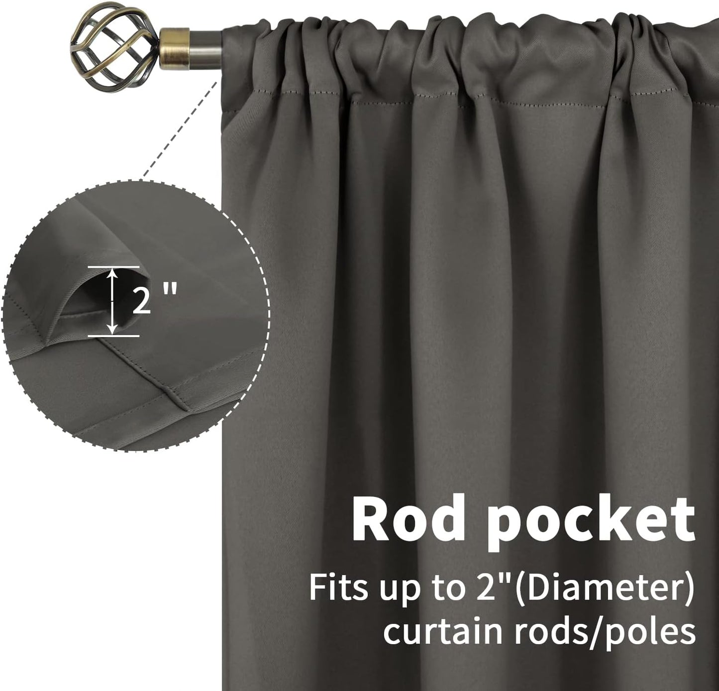 BGment Rod Pocket Blackout Curtains for Bedroom 54 Inches Length - Thermal Insulated Room Darkening Curtain for Living Room, 42 x 54 Inch, 2 Panels, Grey