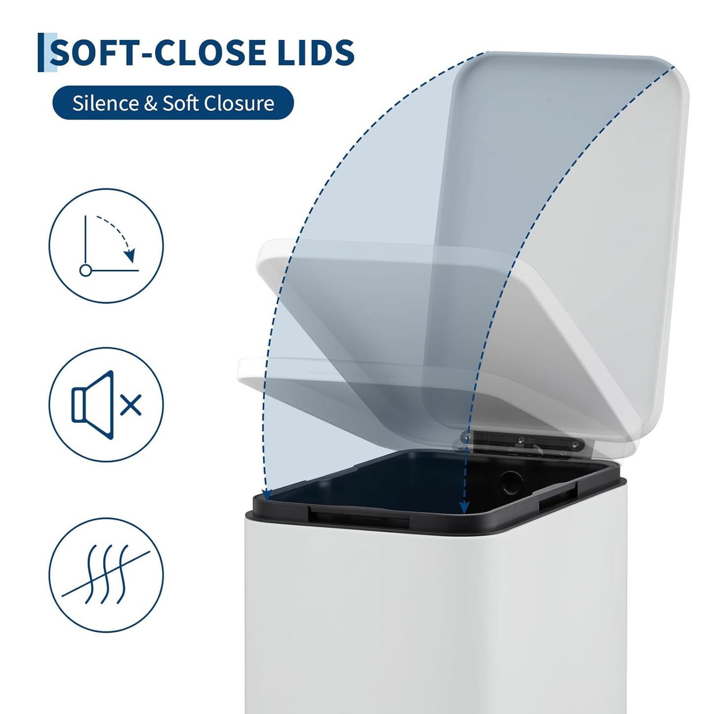 Garvee 13 Gallon Kitchen Trash Can, Stainless Steel Step Garbage Bin with Soft-Close Lid & Removable Bucket, Fingerprint Proof, Slim for Narrow Spaces, Bathroom or Office (White+Silver, 13 Gallon)