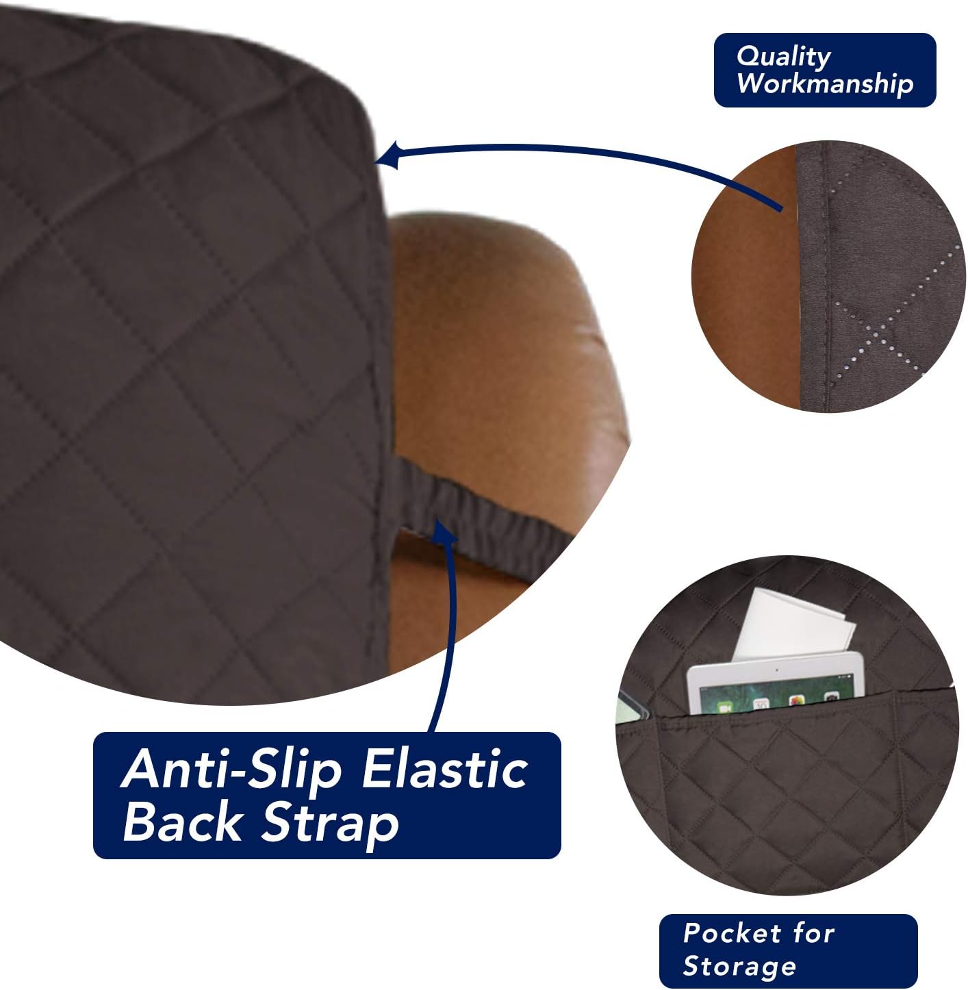 PureFit Reversible Quilted Oversized Recliner Sofa Cover, Water Resistant Furniture Protector, Washable Couch Cover with Elastic Straps for Kids, Dogs, Pets (Large, Chocolate/Beige)