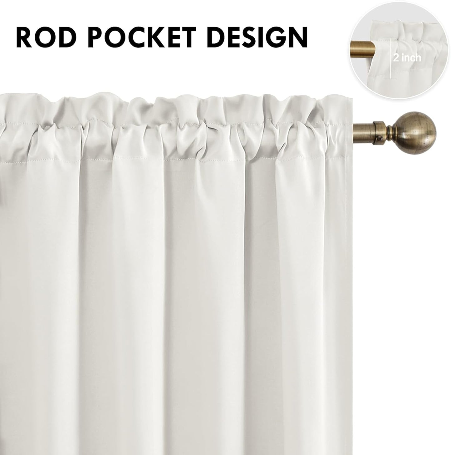 DWCN Blackout Curtains Thermal Insulated, Energy Saving & Noise Reducing Bedroom and Living Room Curtains, Ivory, W 52x L 54 Inch, Set of 2 Rod Pocket Curtain Panels